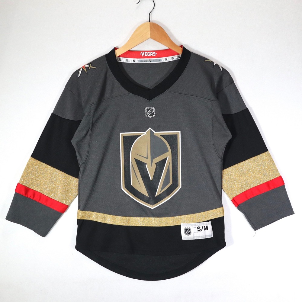 NHL Vegas Golden Knights Jersey Youth SM Grey Gold Glitter Autographed Fan Gear